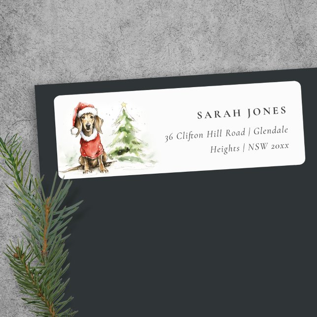 Cute Dachshund Dog Watercolor Christmas Address (Creator Uploaded)