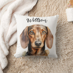 Cute Dachshund Dog Watercolor Cushion