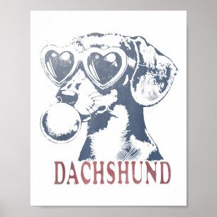 Cute Dachshund Dog With Heart Gles Bubble Gum Poster