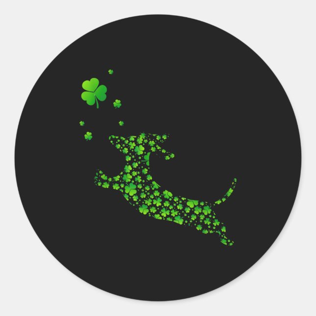 Cute Dachshund Dog With Irish Shamrock St Patricks Classic Round Sticker (Front)