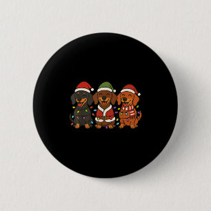 Cute Dachshund Dogs Christmas Lights Santa Holiday 6 Cm Round Badge