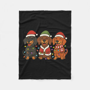 Cute Dachshund Dogs Christmas Lights Santa Holiday Fleece Blanket