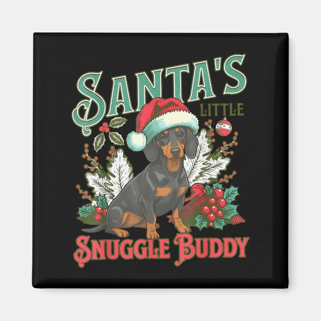 Cute Dachshund Dogs Christmas Lights Santa Holiday Magnet (Front)