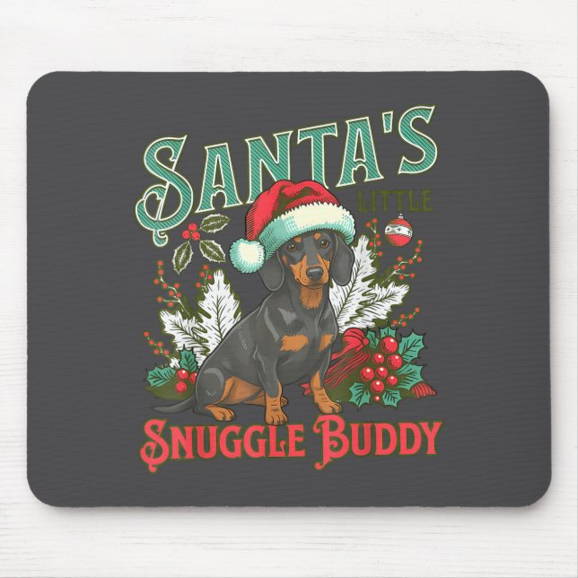 Cute Dachshund Dogs Christmas Lights Santa Holiday Mouse Pad (Front)