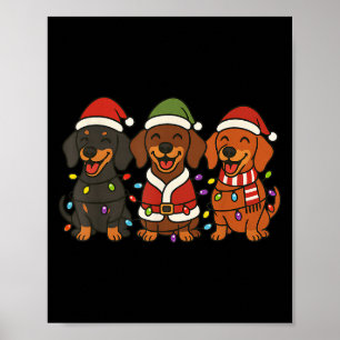 Cute Dachshund Dogs Christmas Lights Santa Holiday Poster