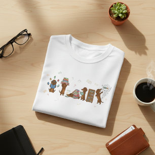 Cute Dachshund Dogs Reading Books Illustration - B