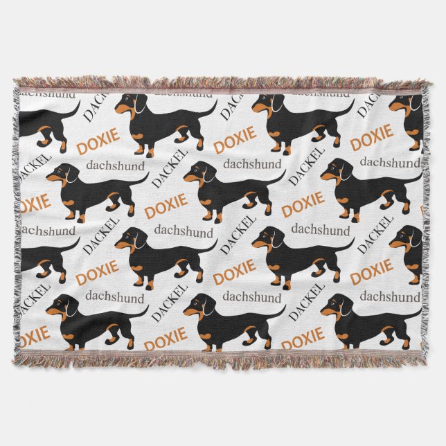 Cute Dachshund Doxie Dog Pattern Throw Blanket (Front)