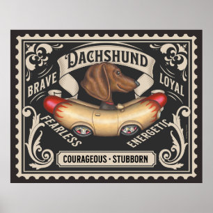 Cute Dachshund Driving Hotdog Car Poster