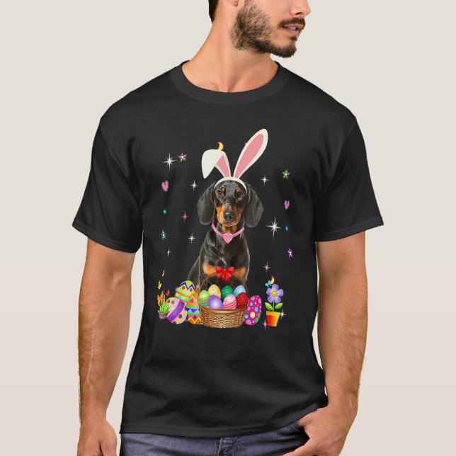 Cute Dachshund Easter Day Bunny Eggs Easter Costum T-Shirt (Front)