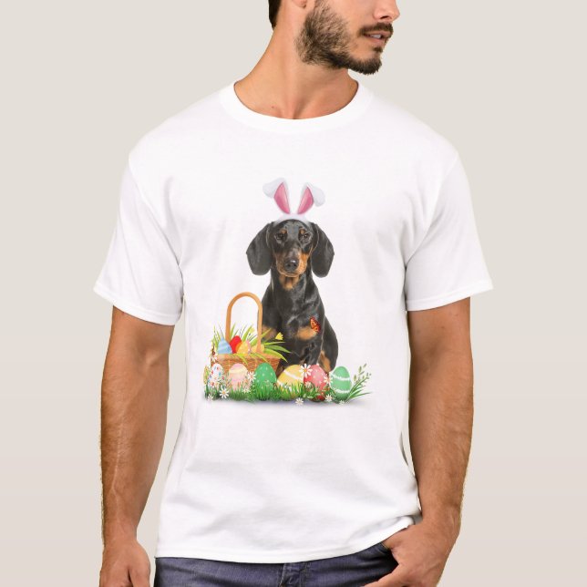 Cute Dachshund Easter Day Bunny Eggs Easter Costum T-Shirt (Front)