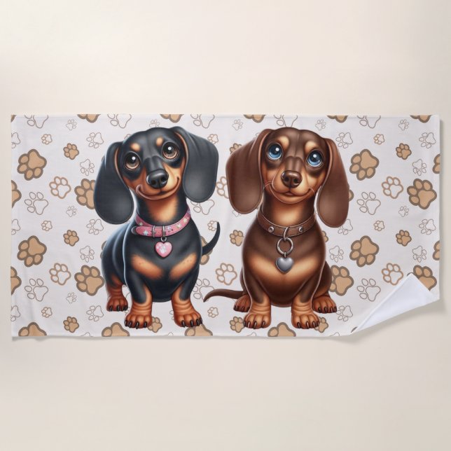 Cute dachshund friends beach towel (Front)