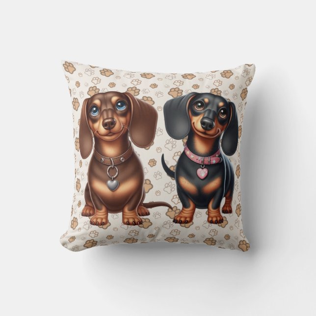 Cute dachshund friends cushion (Front)
