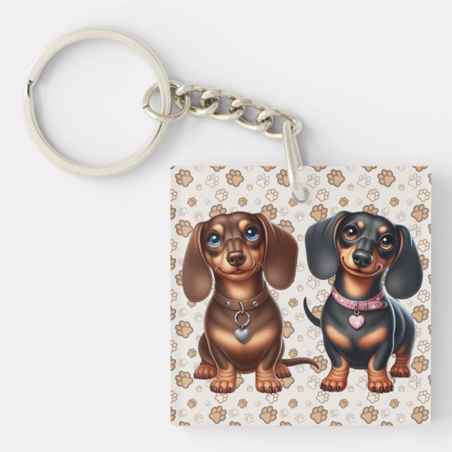 Cute dachshund friends key ring (Front)