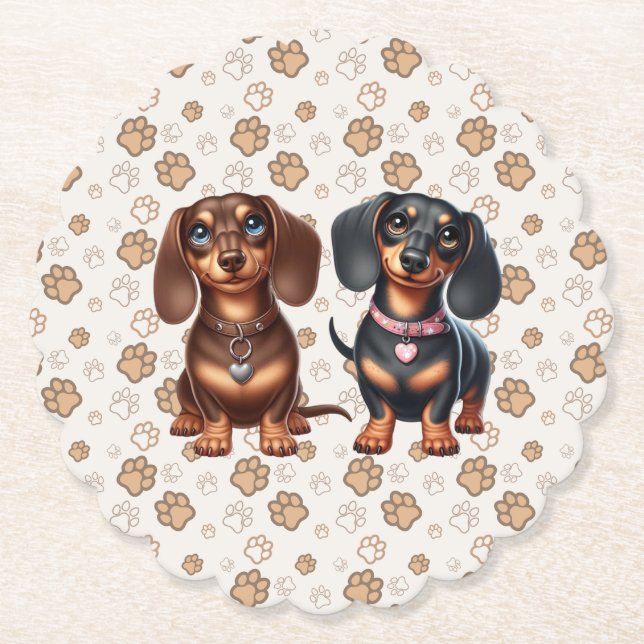 Cute dachshund friends paper coaster (Front)
