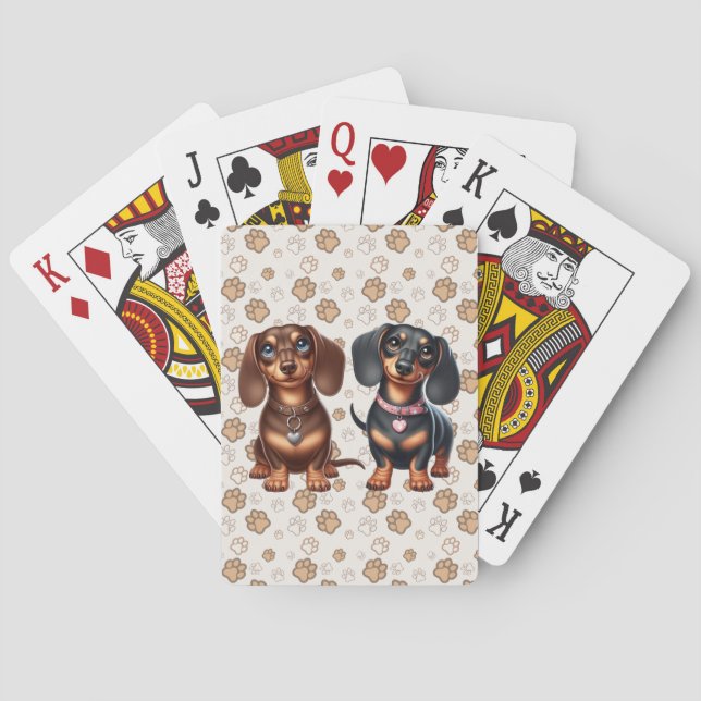 Cute dachshund friends playing cards (Back)