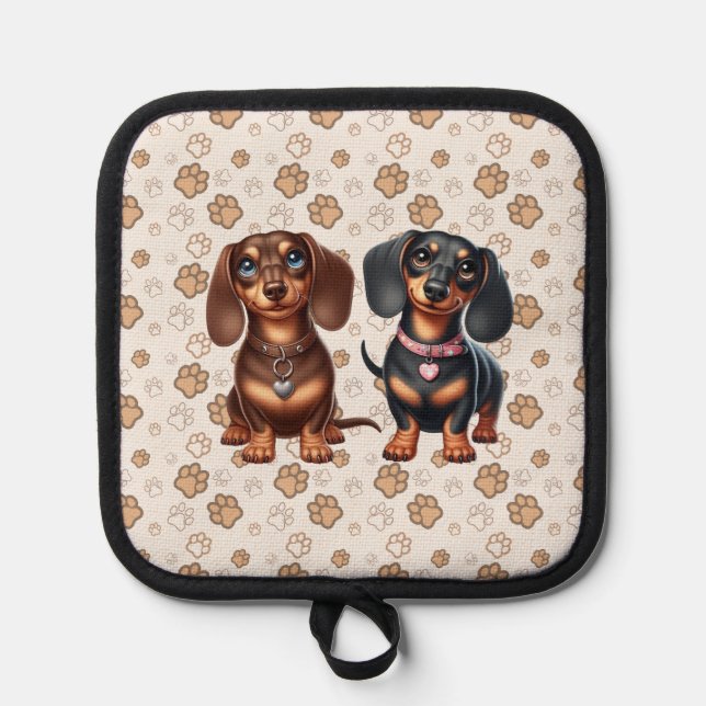 Cute dachshund friends pot holder (Front)