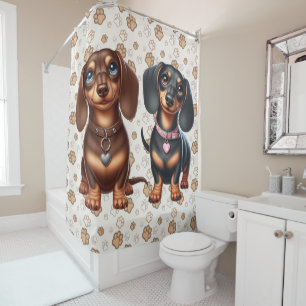 Cute dachshund friends shower curtain