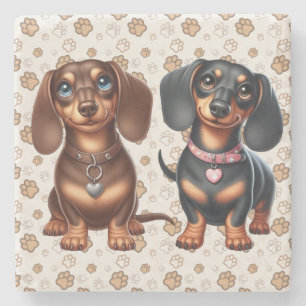 Cute dachshund friends stone coaster