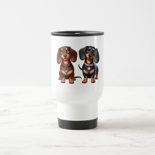 Cute dachshund friends travel mug (Center)