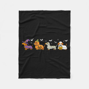 Cute Dachshund Ghost Pumpkin Dog Halloween Costume Fleece Blanket