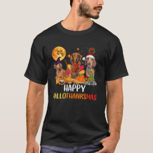 Cute Dachshund Hallothanksmas Halloween Thanksgivi T-Shirt