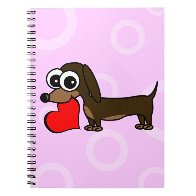 Cute Dachshund Has My Heart - Pink Circles Spiral Notebook (Front)