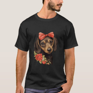 Cute Dachshund in a Bow Tie Headband Red Bandanna T-Shirt