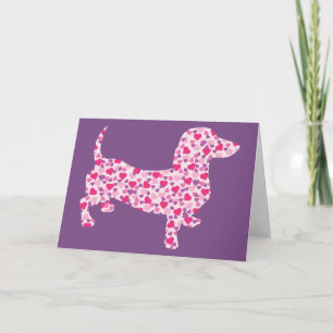 Cute Dachshund in Pink Hearts Holiday Card