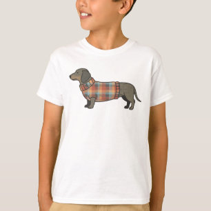 Cute Dachshund in Plaid Sweater Dog Lover Kids T-S