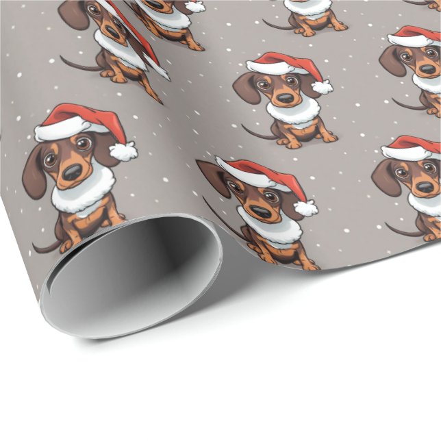 Cute Dachshund in Santa Hat Christmas Gift Wrap (Roll Corner)