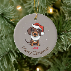 Cute Dachshund in Santa Hat Christmas Ornament