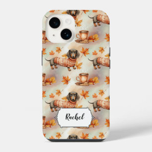 Cute Dachshund in sweater Dog Lover personalized iPhone 14 Case
