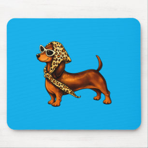 Cute Dachshund Leopard With Sunglasses Funny Mouse Pad