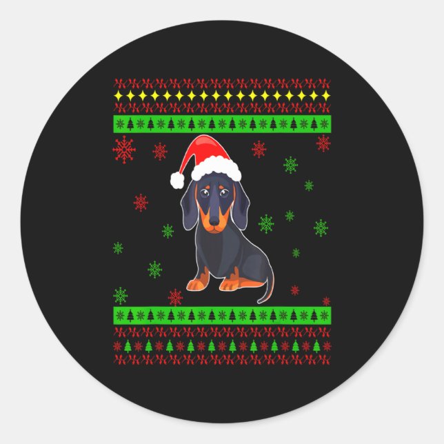 Cute Dachshund Long Dog Mom Merry Xmas New Year  Classic Round Sticker (Front)