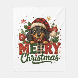 Cute Dachshund Merry Christmas Fleece Blanket