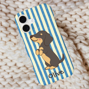 Cute Dachshund Name Blue Vintage Stripes