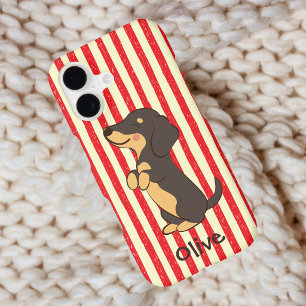 Cute Dachshund Name Red Vintage Stripes