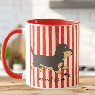 Cute Dachshund Name Red Vintage Stripes Mug