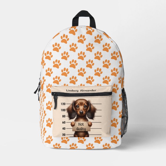 Cute Dachshund Not Guilty Printed Backpack (Front)