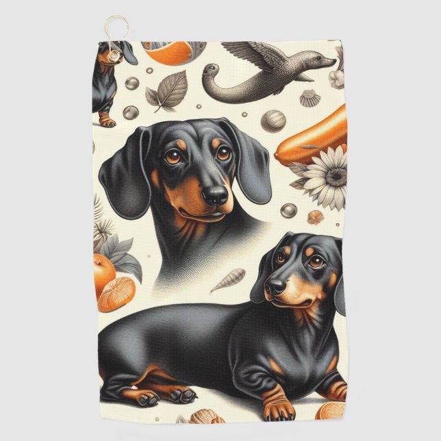 Cute Dachshund Pattern Golf Towel (Front)