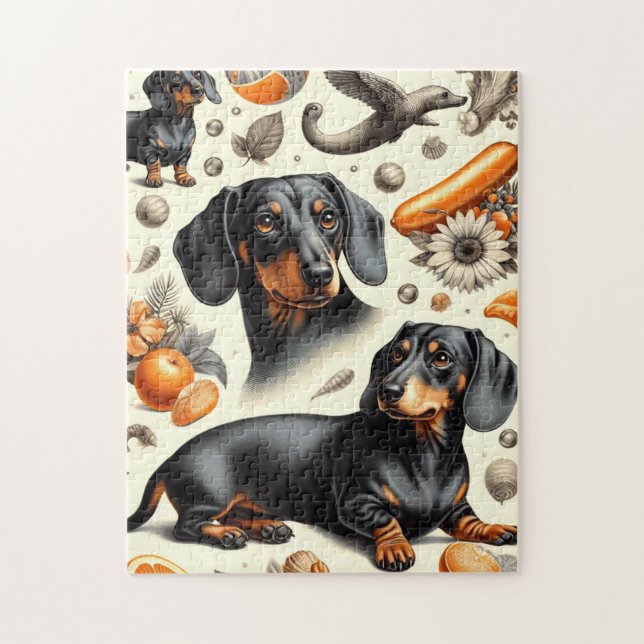 Cute Dachshund Pattern Jigsaw Puzzle (Vertical)