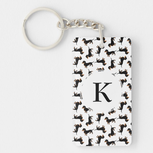 Cute Dachshund Pattern Key Ring (Front)