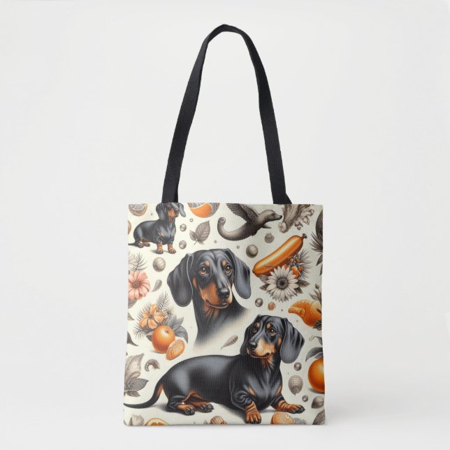 Cute Dachshund Pattern Tote Bag (Front)