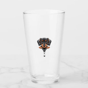 Cute Dachshund Peeking Out of Zipper Illustration Glass