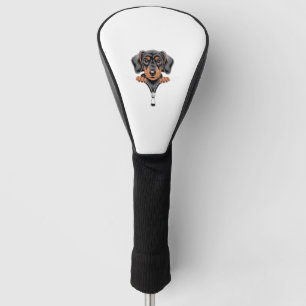 Cute Dachshund Peeking Out of Zipper Illustration Golf Head Cover