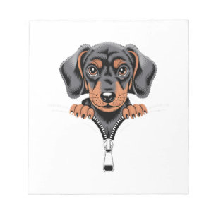 Cute Dachshund Peeking Out of Zipper Illustration Notepad