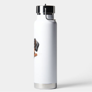 Cute Dachshund Peeking Out of Zipper Illustration Water Bottle