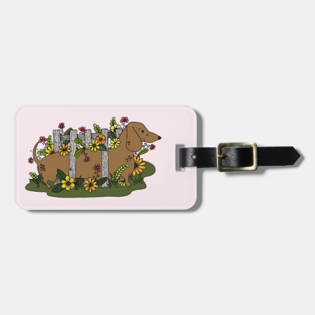 Cute Dachshund Personalised Luggage Tag (Front Horizontal)