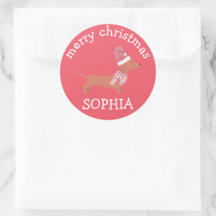 Cute Dachshund puppies dog lover Merry Christmas Classic Round Sticker