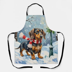 Cute Dachshund Puppy Cosy Winter Scarf Art Apron